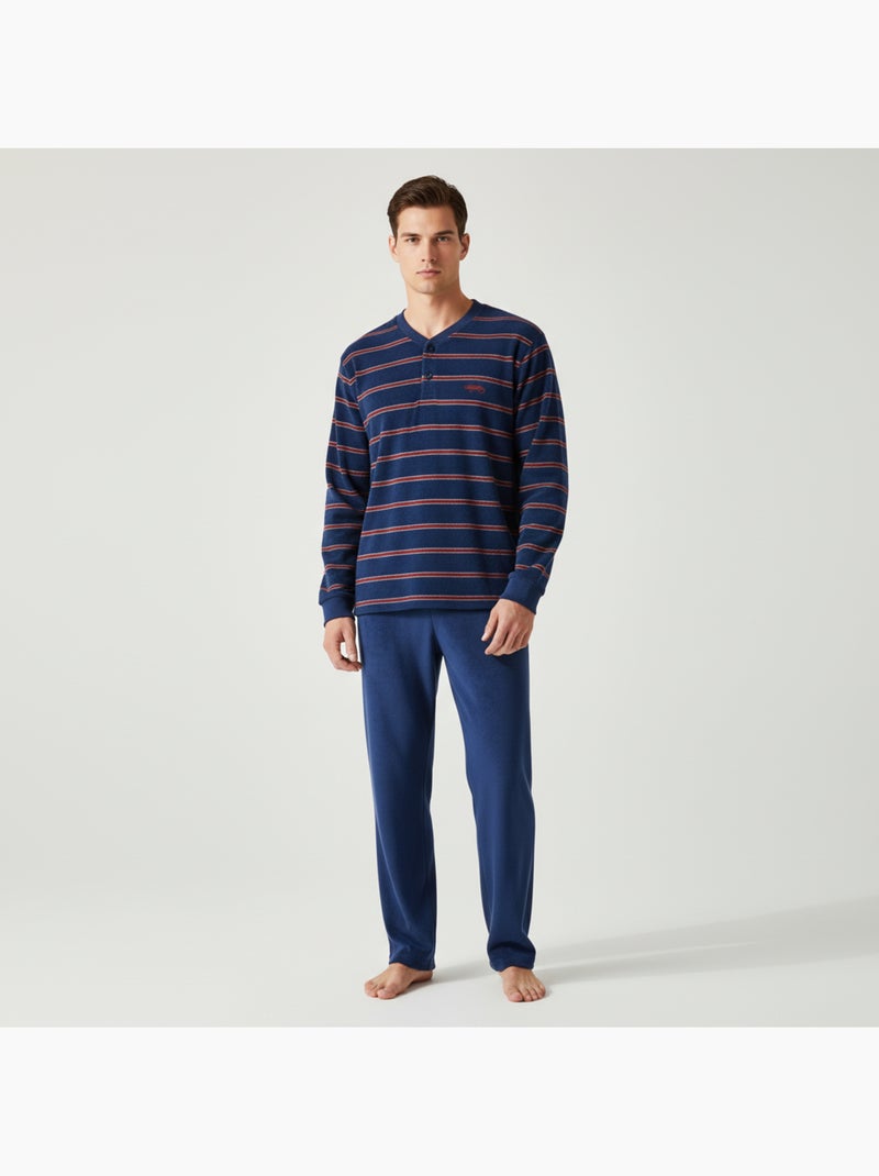 Pijama Hombre Invierno Polar Suave RAYAS Z2654 Azul marino - Kiabi