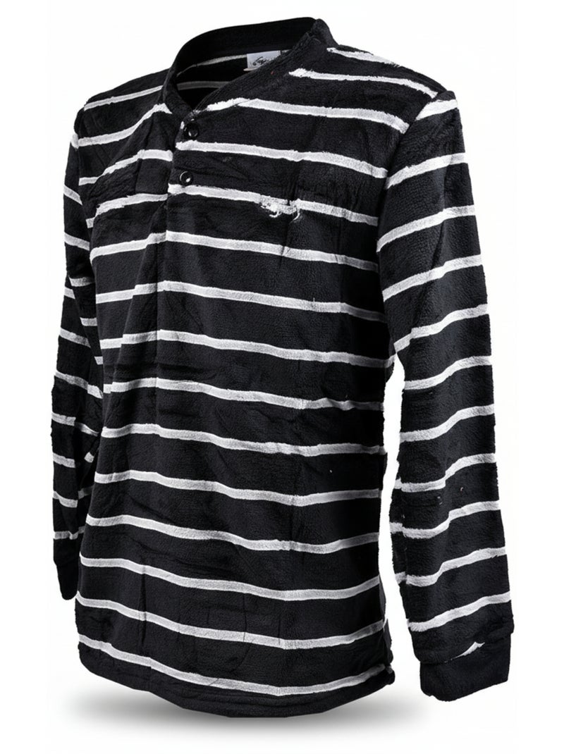 Pijama Hombre Invierno Polar Suave RAYAS Z2654 Negro - Kiabi