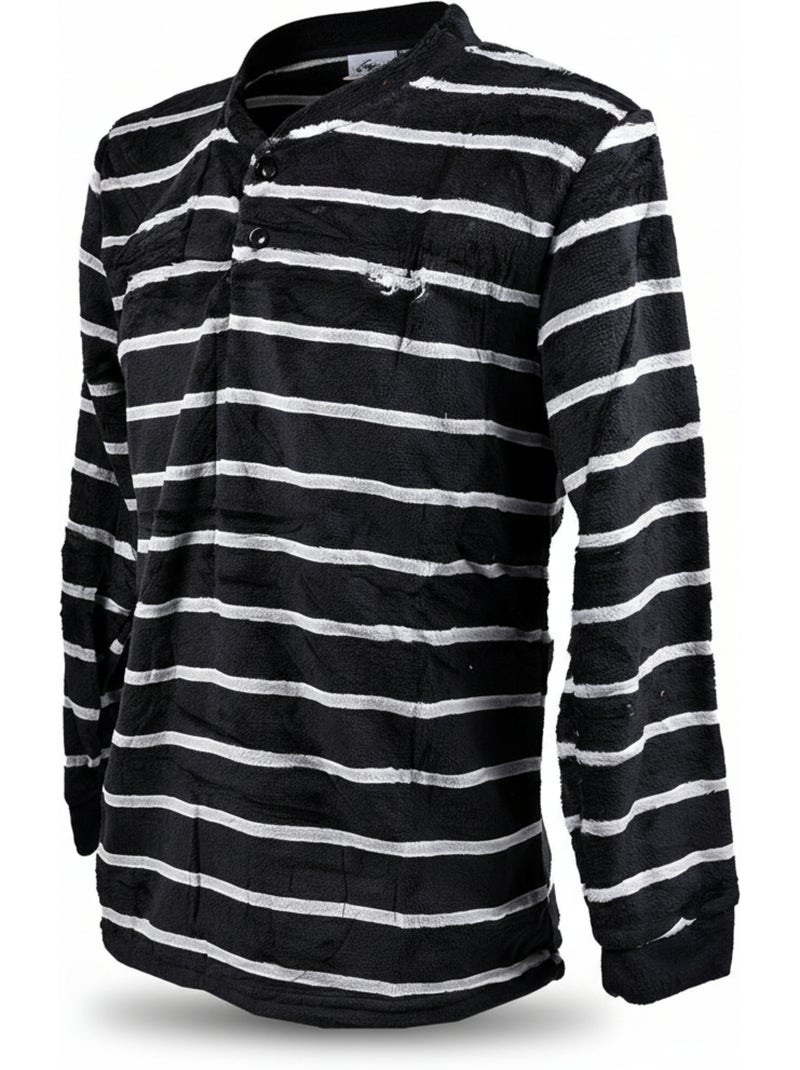 Pijama Hombre Invierno Polar Suave RAYURE Z2654 Negro - Kiabi