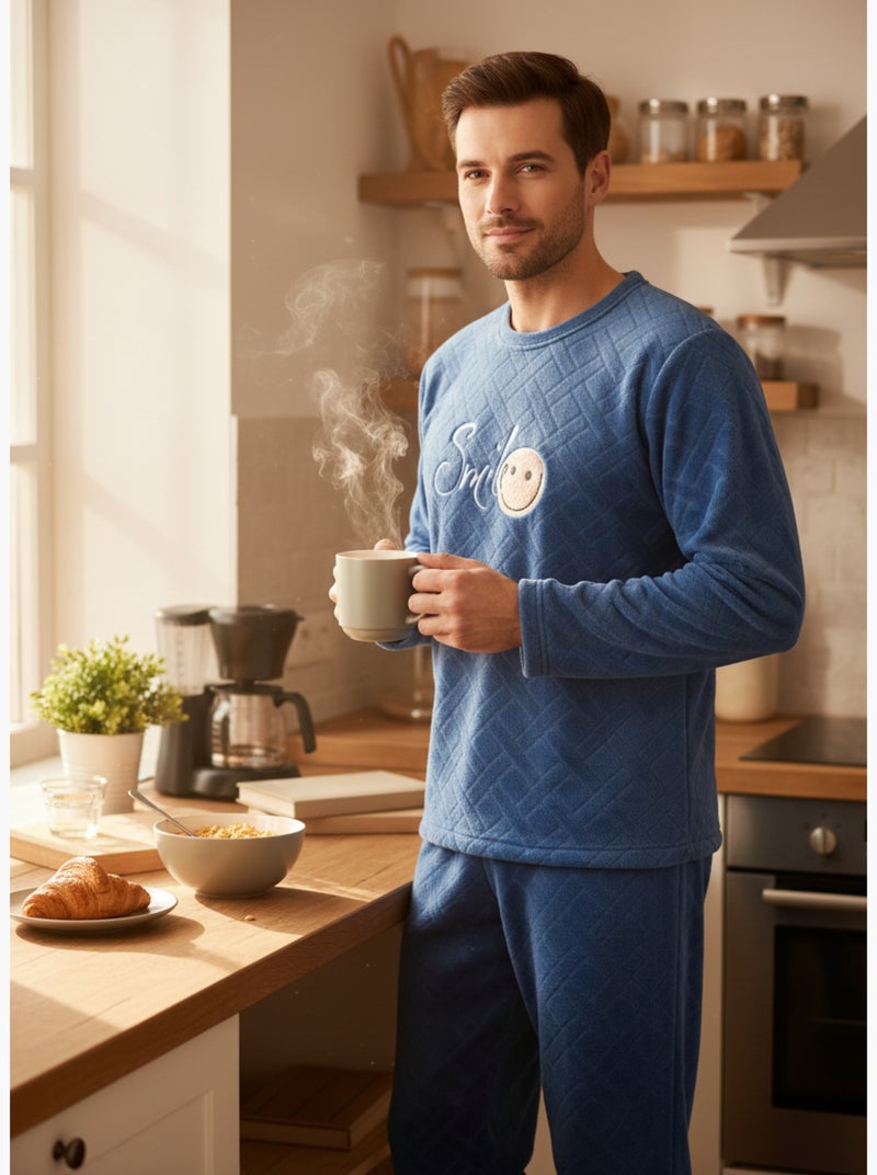 Pijama Hombre Invierno Polar Suave SMILE Pack de 2 Azul gris - Kiabi