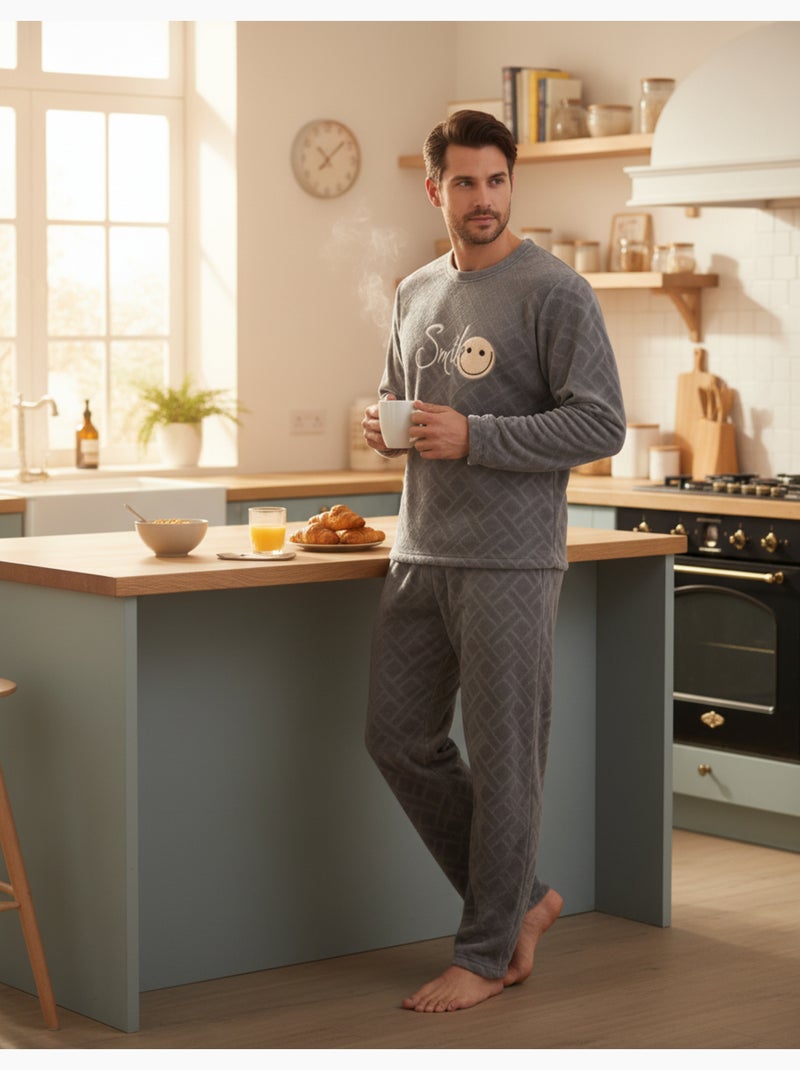 Pijama Hombre Invierno Polar Suave SMILE Pack de 2 Azul gris - Kiabi