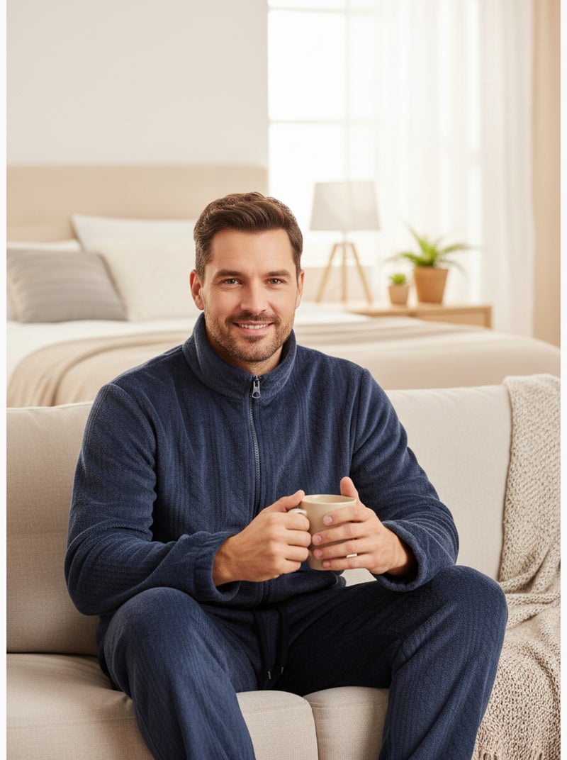 Pijama Hombre Invierno Polar Suave ZIP Azul marino - Kiabi