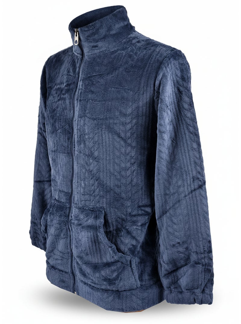 Pijama Hombre Invierno Polar Suave ZIP Azul marino - Kiabi