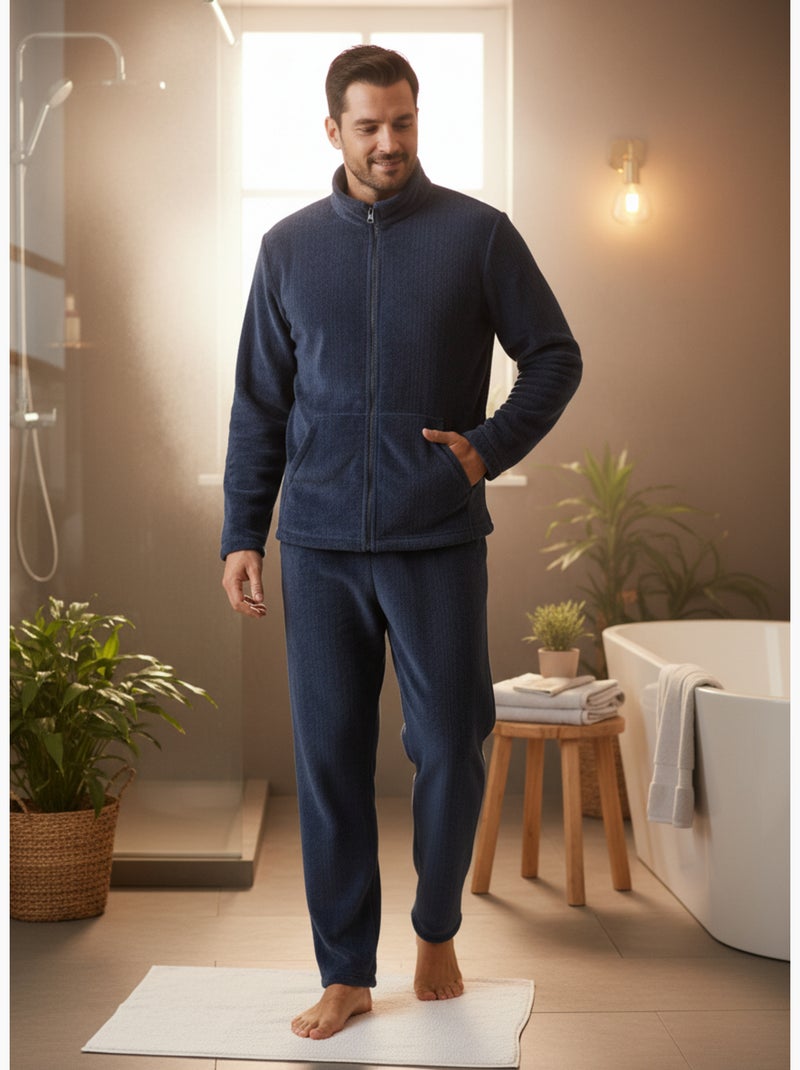 Pijama Hombre Invierno Polar Suave ZIP Azul marino - Kiabi