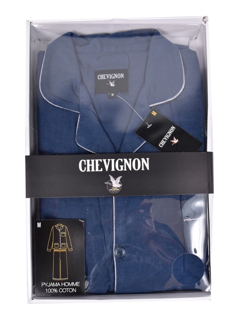 Pijama Hombre Largo CHEVIGNON Abotonado Azul marino - Kiabi