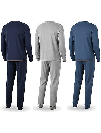 Pijama hombre largo pack de 3 ozabi, algodón forro polar, cuello abotonado