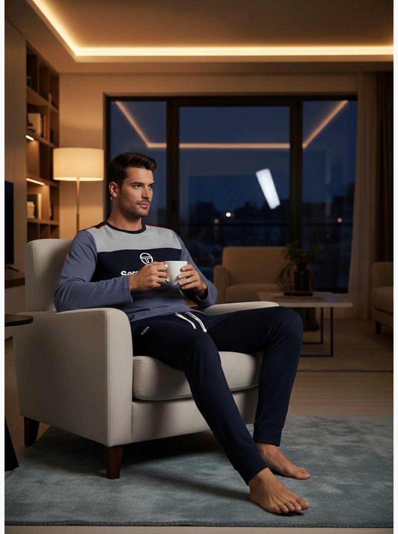 Pijama Hombre Largo SERGIO TACCHINI Azul Gris Negro - Kiabi