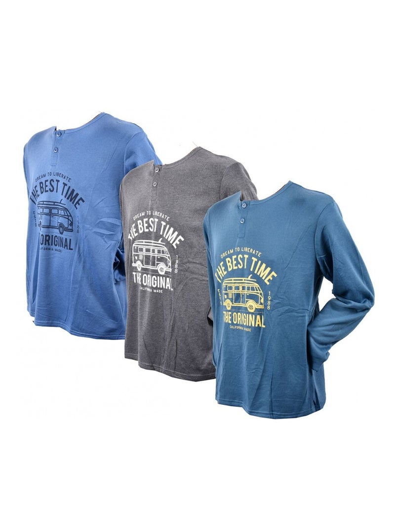 Pijama Hombre Largo SWEET SECRET - Pack de 3 Gris verde azul - Kiabi
