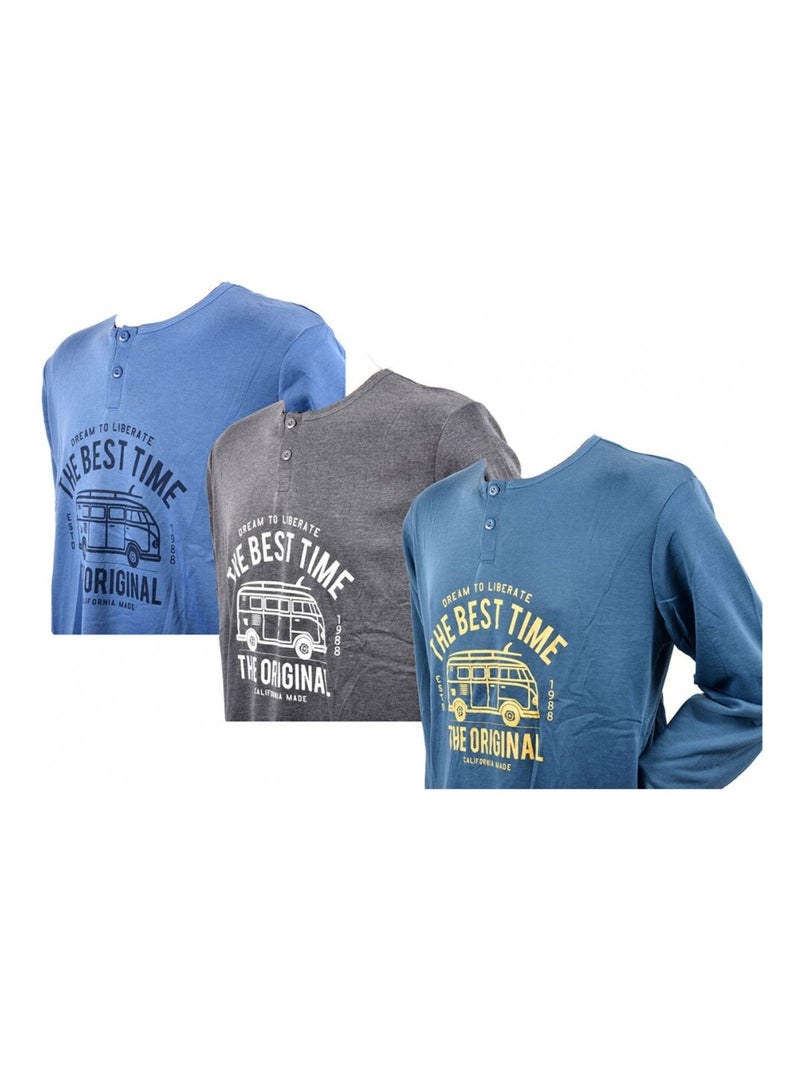 Pijama Hombre Largo SWEET SECRET - Pack de 3 Gris verde azul - Kiabi