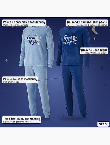 Pijama hombre pack de 2 ozabi, polar suave y esponjoso, bordado