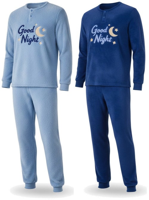 Pijama hombre pack de 2 ozabi, polar suave y esponjoso, bordado - Kiabi
