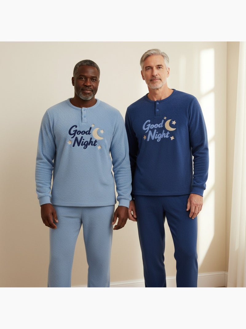 Pijama hombre pack de 2 ozabi, polar suave y esponjoso, bordado Azul Azul cielo - Kiabi