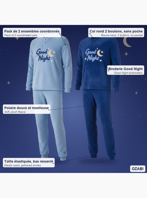 Pijama hombre pack de 2 ozabi, polar suave y esponjoso, bordado - Kiabi