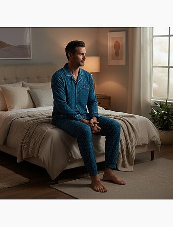 Pijama hombre polar abotonado lunares ozabi