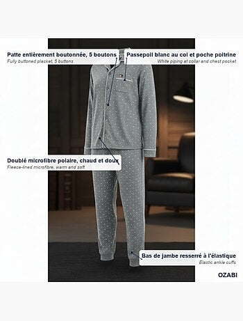Pijama hombre polar abotonado lunares ozabi