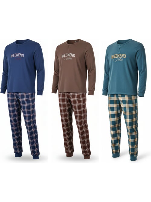 Pijama hombre polar forrado ozabi pack 3 colores surtidos - Kiabi