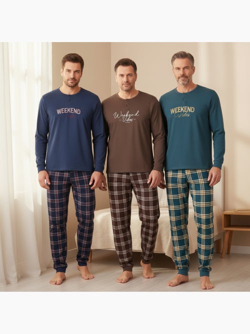 Pijama hombre polar forrado ozabi pack 3 colores surtidos - Kiabi
