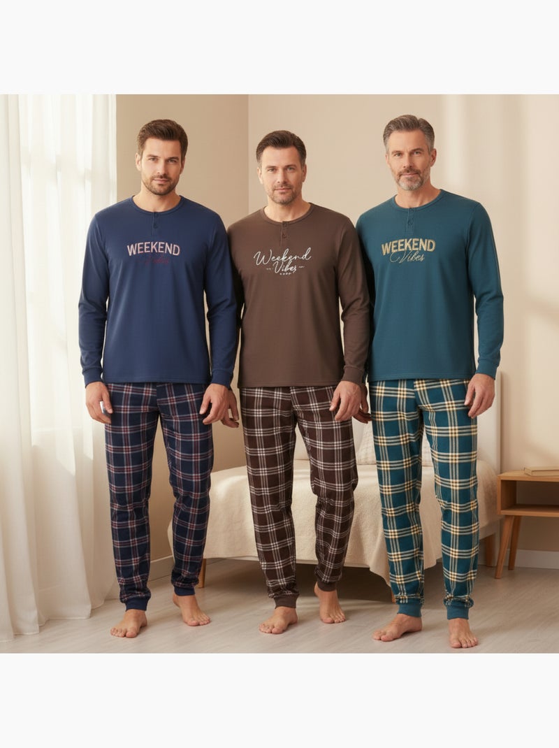 Pijama hombre polar forrado ozabi pack 3 colores surtidos Azul Marrón - Kiabi