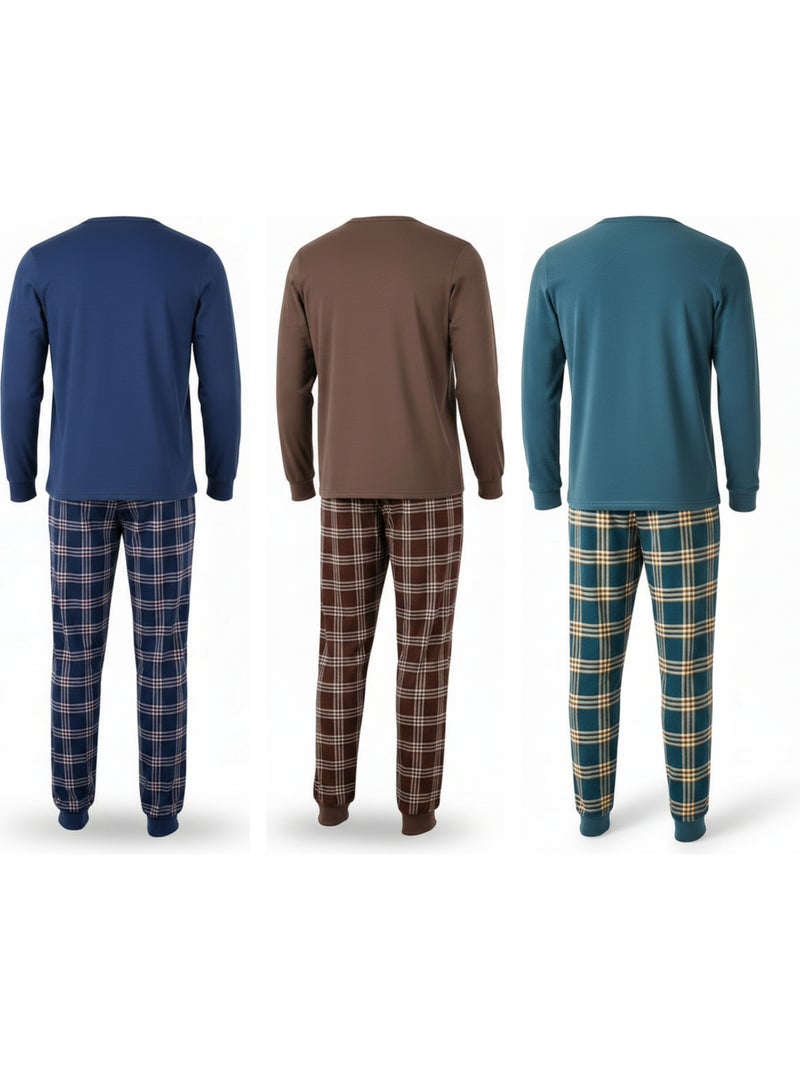 Pijama hombre polar forrado ozabi pack 3 colores surtidos Azul Marrón - Kiabi