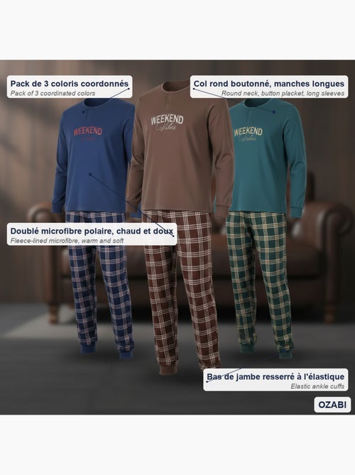 Pijama hombre polar forrado ozabi pack 3 colores surtidos - Kiabi