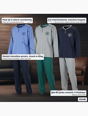 Pijama hombre polar forrado ozabi pack 3 colores surtidos