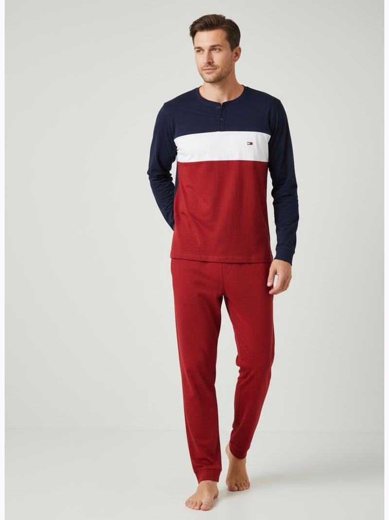 Pijama Hombre Tricolor Microfibra Stretch C2520 Burdeos - Kiabi