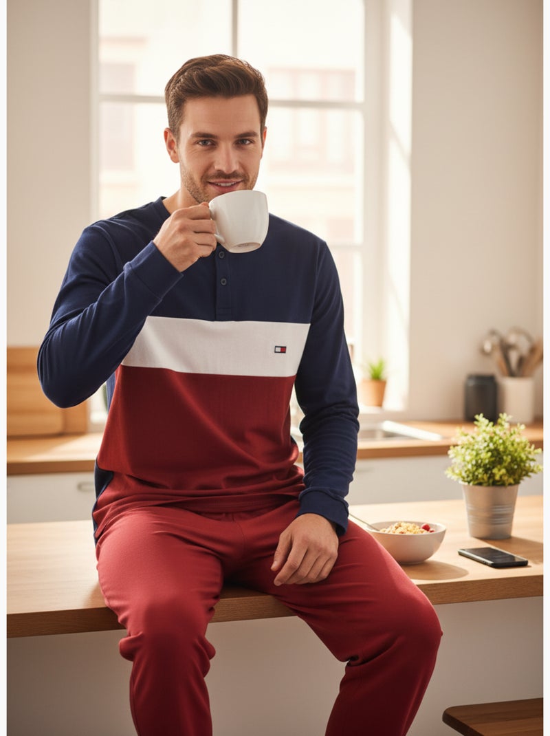 Pijama Hombre Tricolor Microfibra Stretch C2520 Burdeos - Kiabi