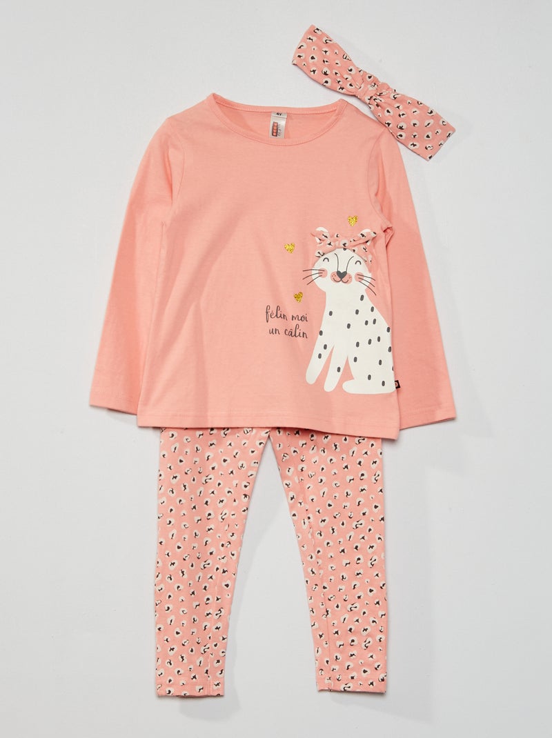 Pijama largo - 3 piezas rosa - Kiabi