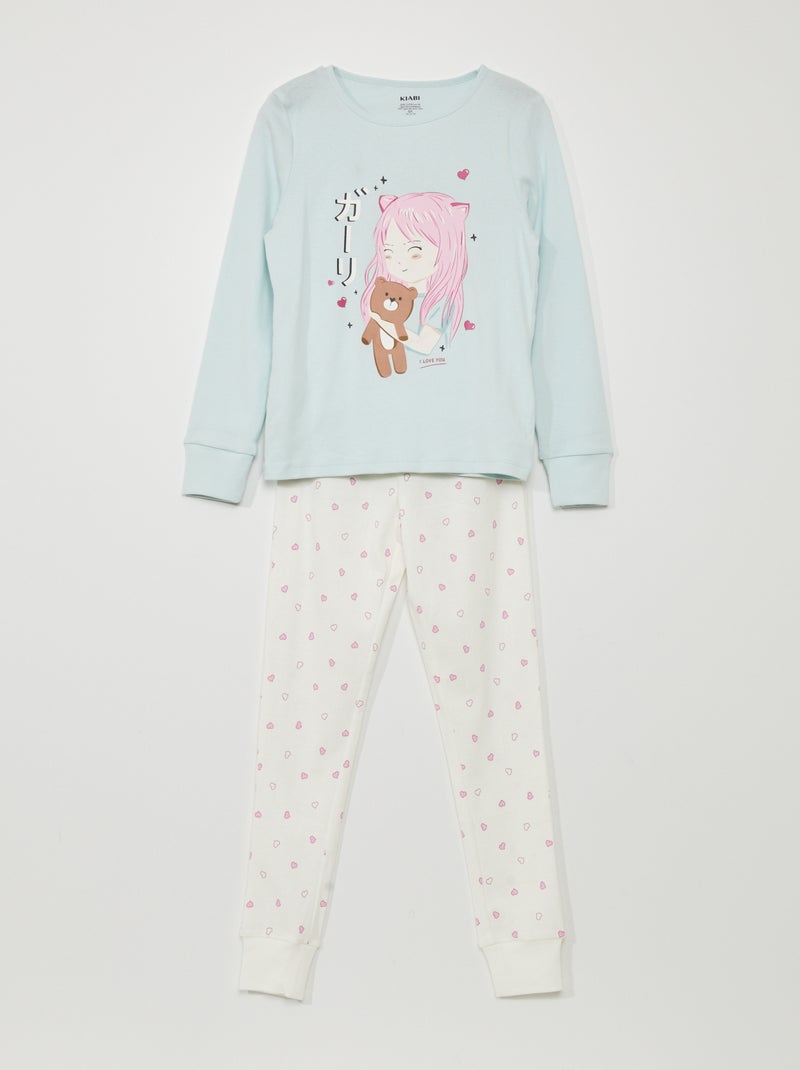 Pijama largo - estampado de fresas  - 2 piezas AZUL - Kiabi