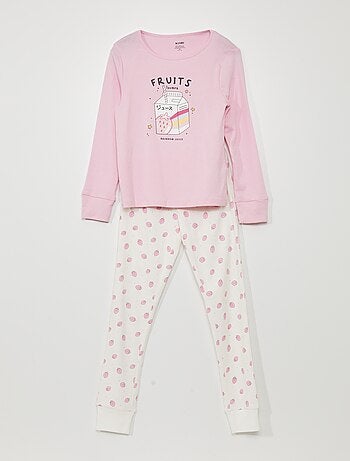 Pijama largo - estampado de fresas  - 2 piezas