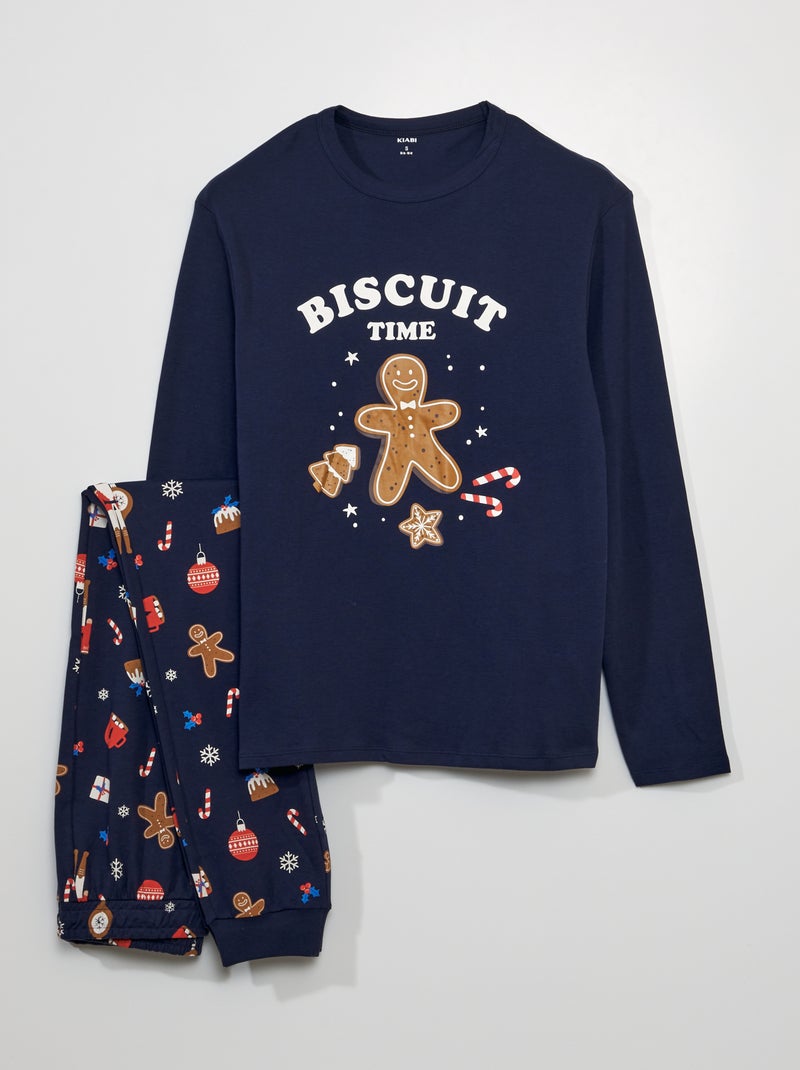 Pijama largo - estampado de Navidad - 2 piezas AZUL - Kiabi