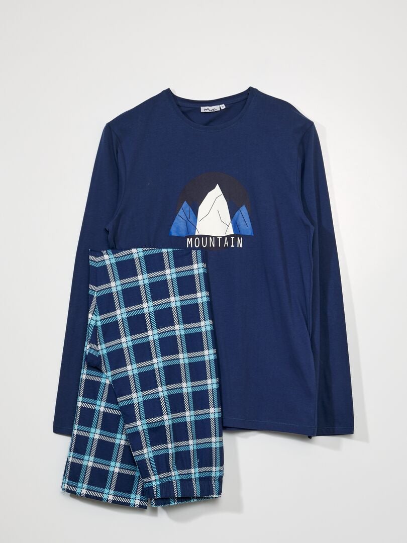Pijama largo - estampado montaña y cuadros - 2 piezas AZUL - Kiabi