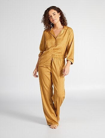 Pijama largo - estampado moteado satinado - 2 piezas - Kiabi