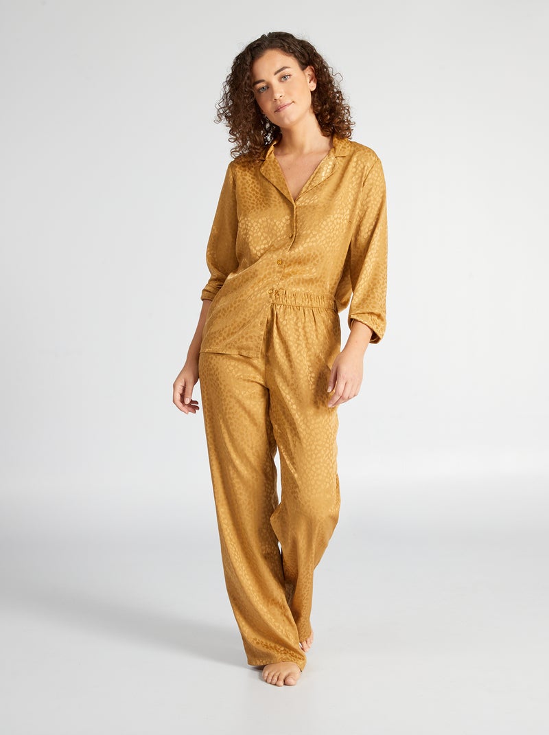 Pijama largo - estampado moteado satinado - 2 piezas BEIGE - Kiabi