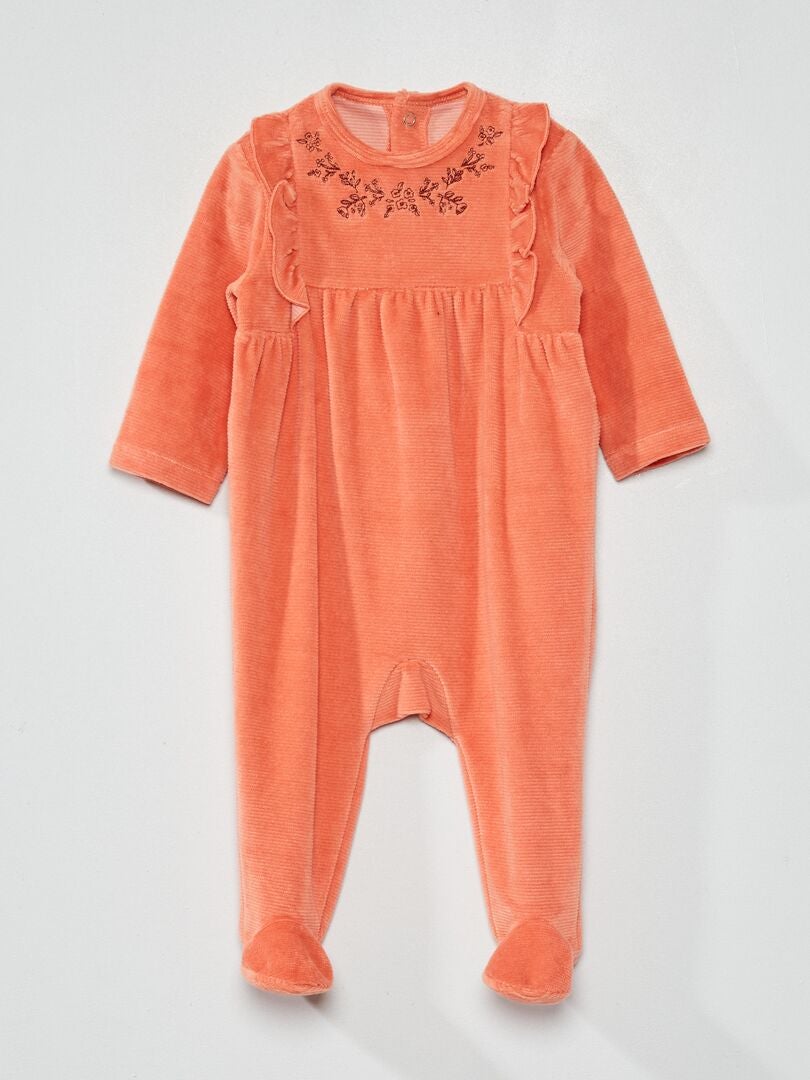 Pijama largo - pana y bordados  - 1 pieza ROSA - Kiabi