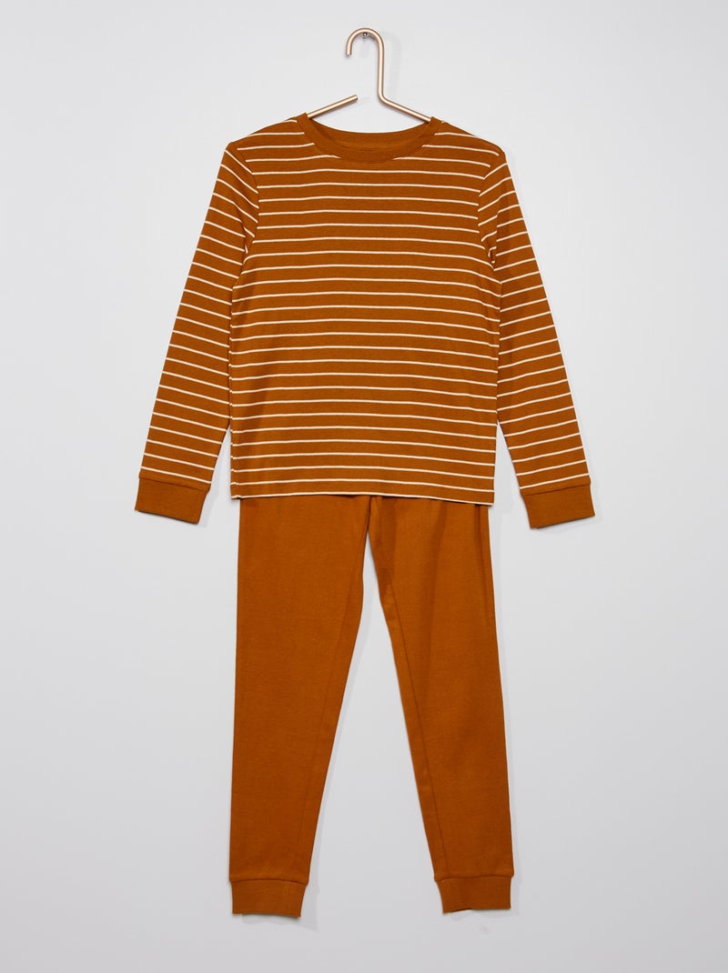 Pijama largo a 'rayas' MARRON - Kiabi