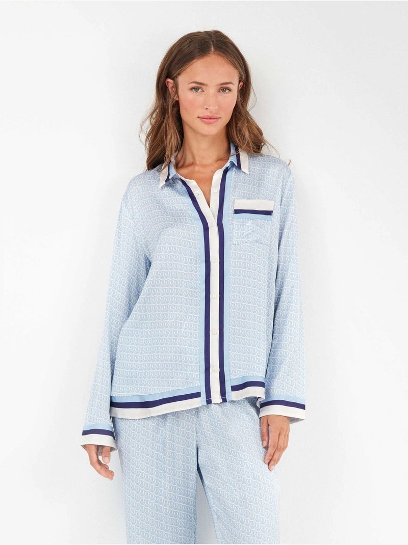 Pijama largo camisero con estampado monogram en satén Multicolor - Kiabi