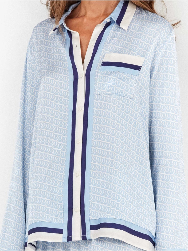 Pijama largo camisero con estampado monogram en satén Multicolor - Kiabi