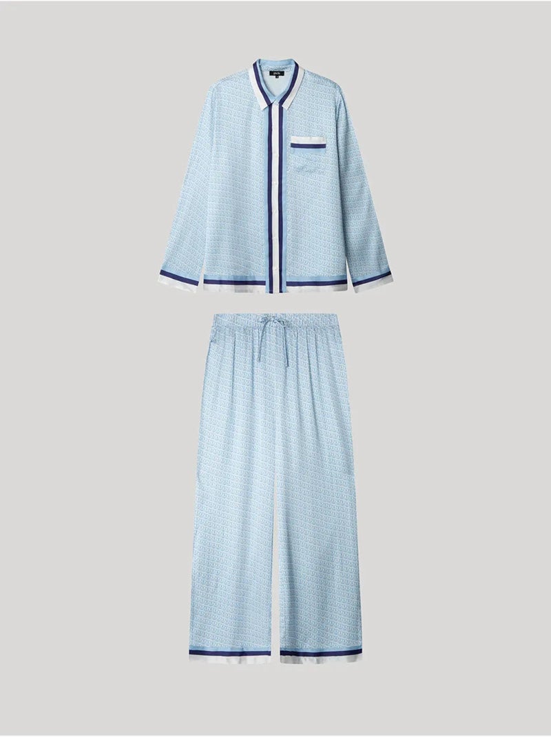 Pijama largo camisero con estampado monogram en satén Multicolor - Kiabi