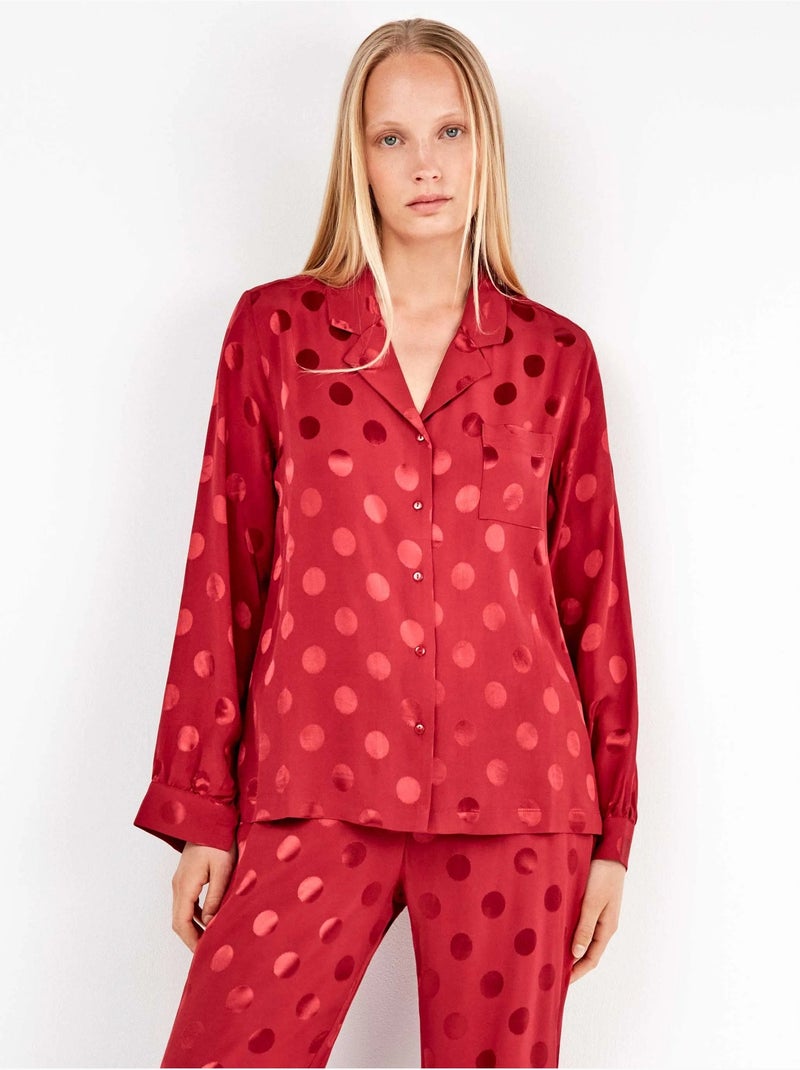 Pijama largo camisero de lunares en suave tejido de satén Granate - Kiabi