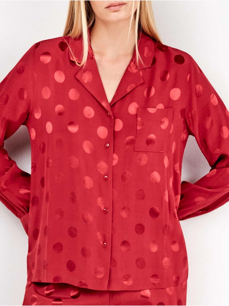 Pijama largo camisero de lunares en suave tejido de satén Granate - Kiabi