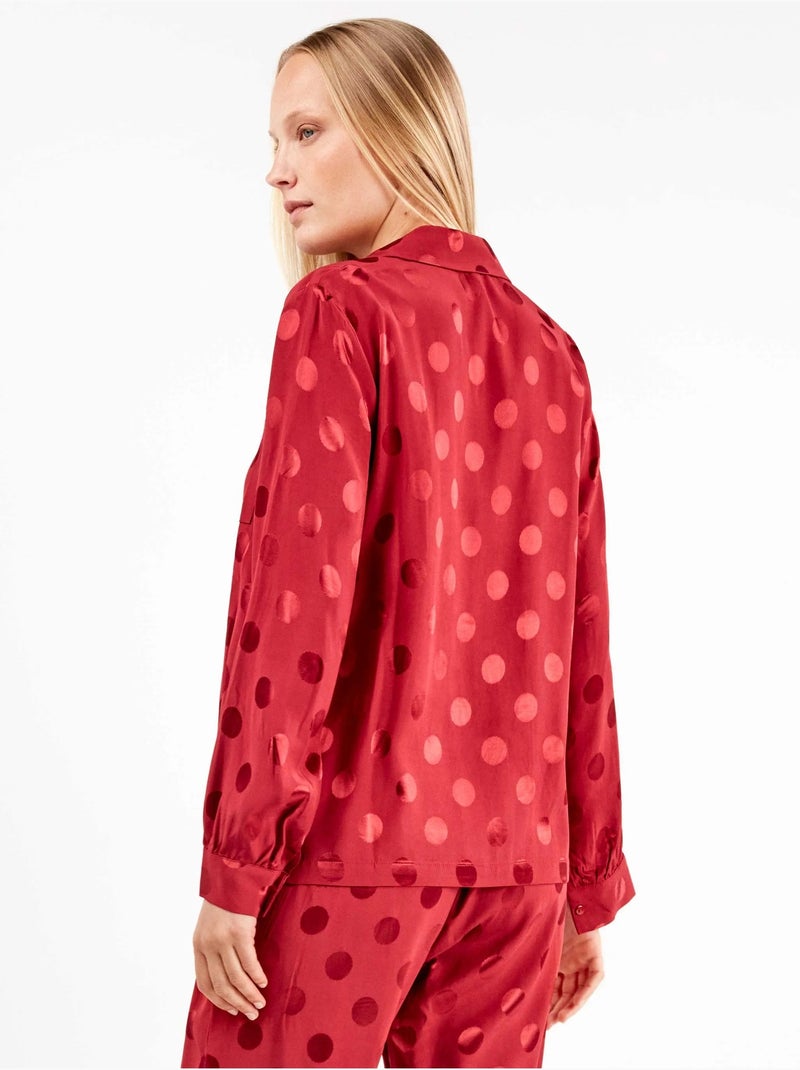 Pijama largo camisero de lunares en suave tejido de satén Granate - Kiabi