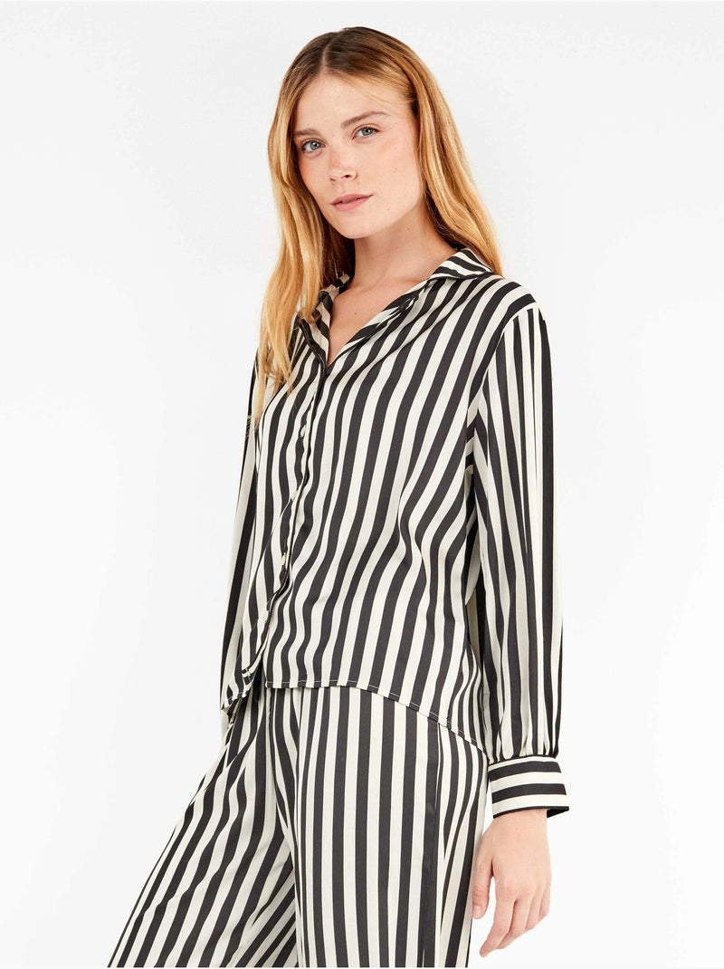 Pijama largo camisero de rayas en tejido de satén Multicolor - Kiabi