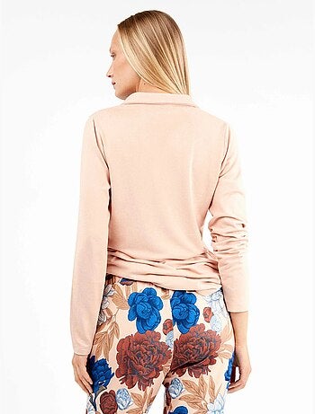 Pijama largo camisero estampado floral en tejido de punto