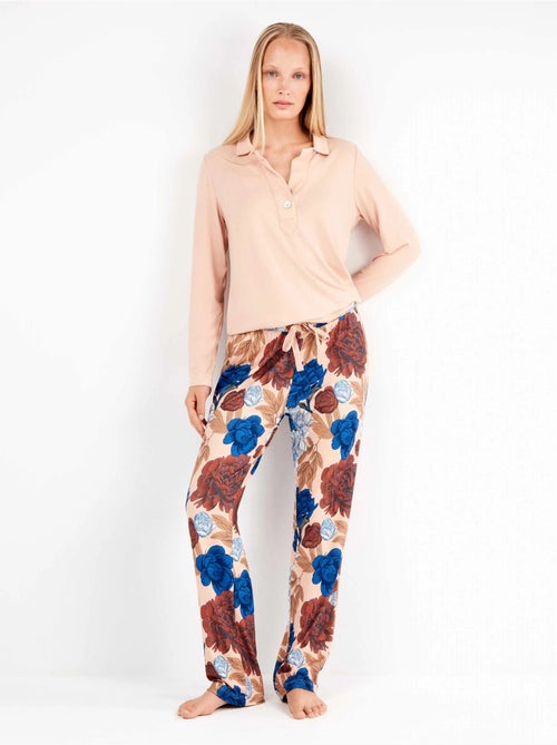 Pijama largo camisero estampado floral en tejido de punto - Kiabi Pijama largo camisero estampado floral en tejido de punto - Kiabi