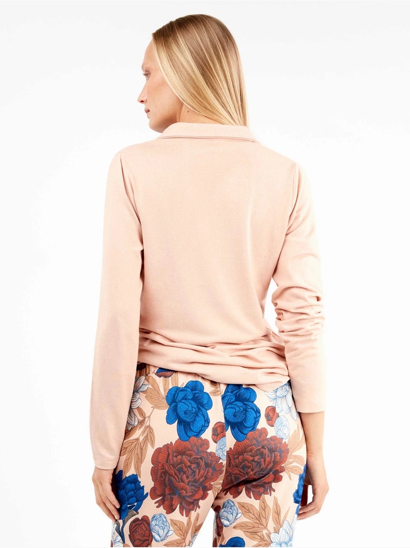 Pijama largo camisero estampado floral en tejido de punto Rosa - Kiabi