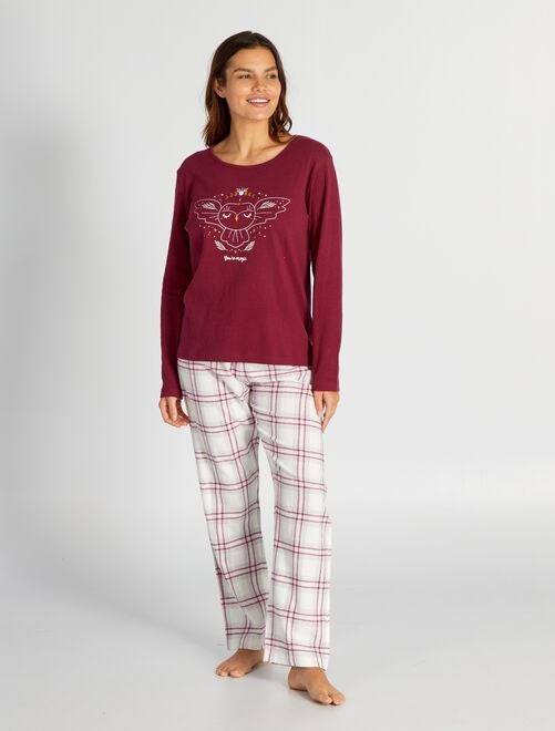 Pijama largo camiseta + pantalón de franela - 2 piezas - Kiabi