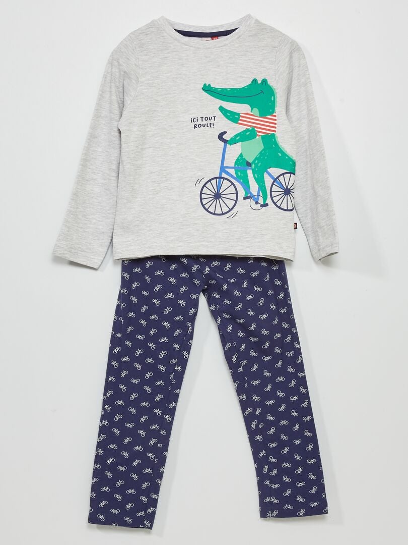 Pijama largo 'cocodrilo'  - 2 piezas gris/azul - Kiabi
