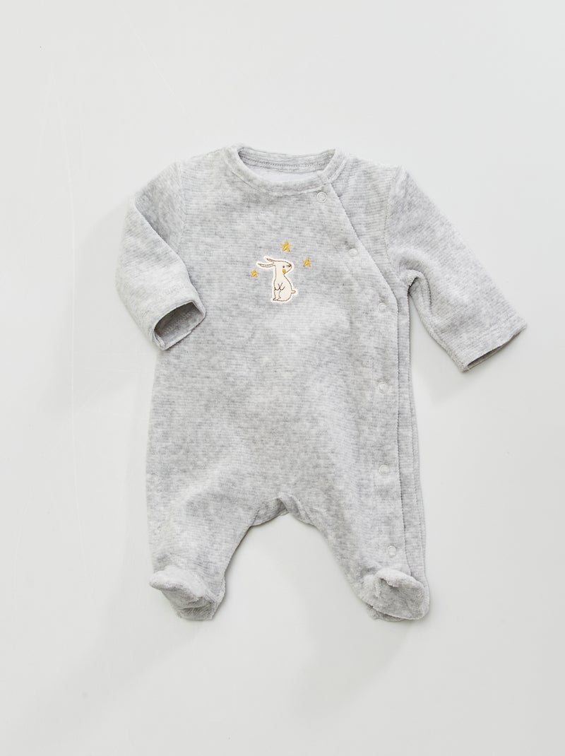 Pijama largo con bordado de 'conejo' GRIS - Kiabi
