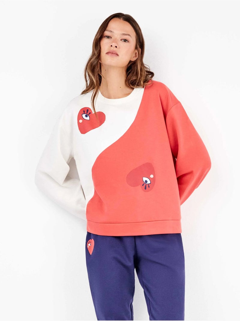Pijama largo con motivos de corazones en tejido de felpa Crudo - Kiabi